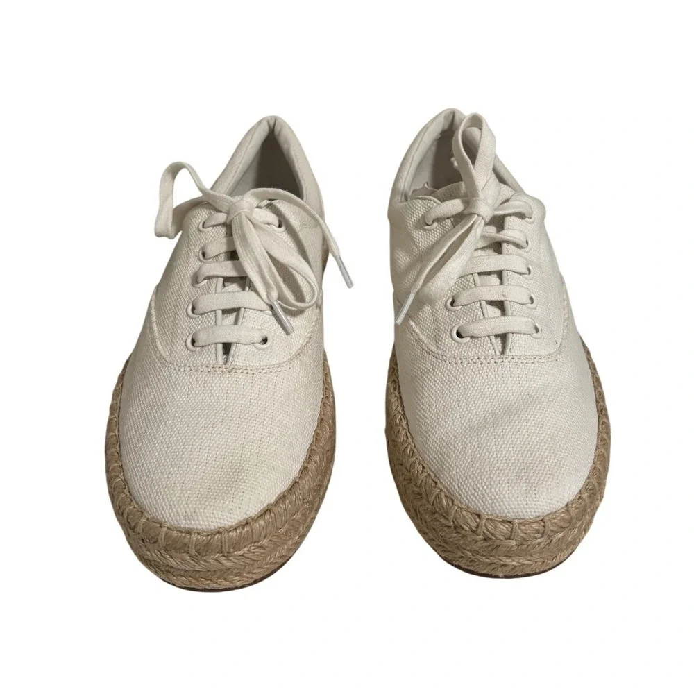 Vince Women Canvas Espadrille Sneakers White Lace Up Platform Size‎ 9 - S6